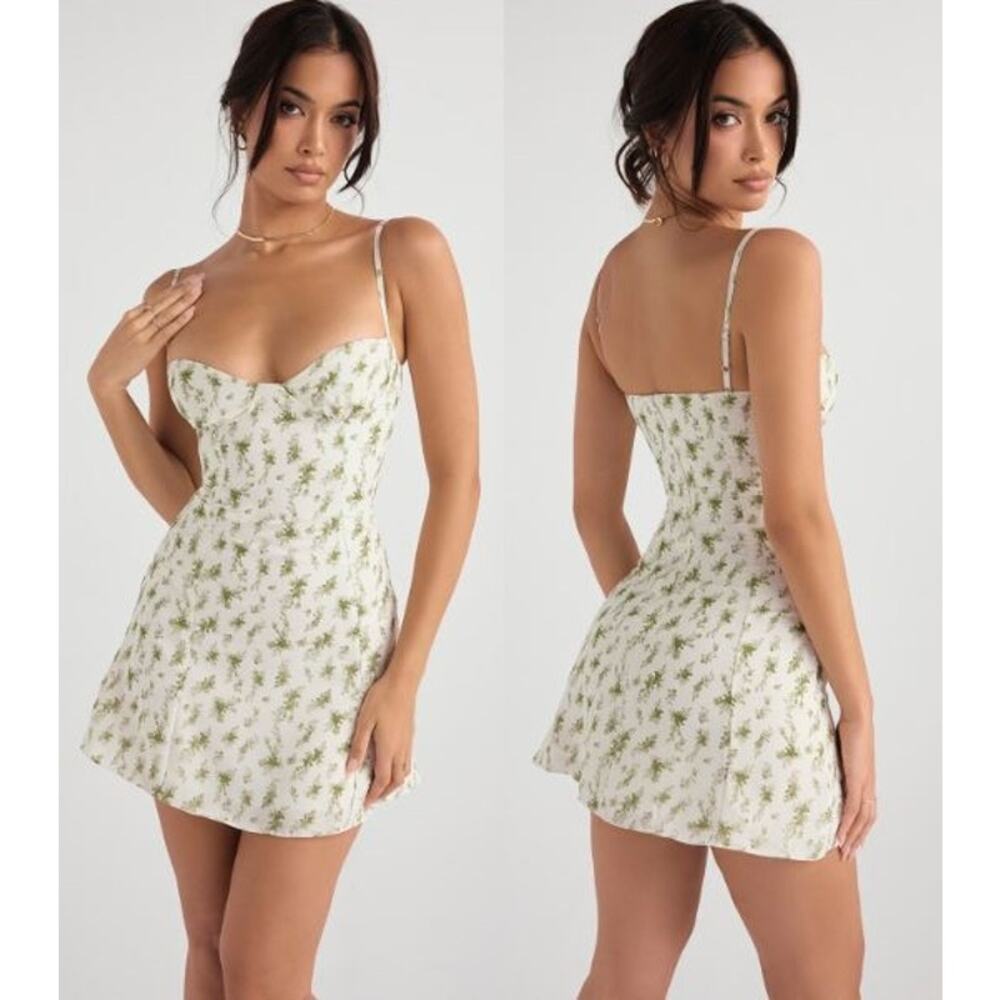 House of CB Christiana Garden Print Mini Dress Vintage Floral White Size Large - Picture 5 of 15